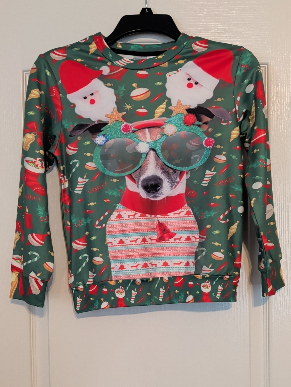 Holiday Dog Print Kids Long-Sleeve Top - Green